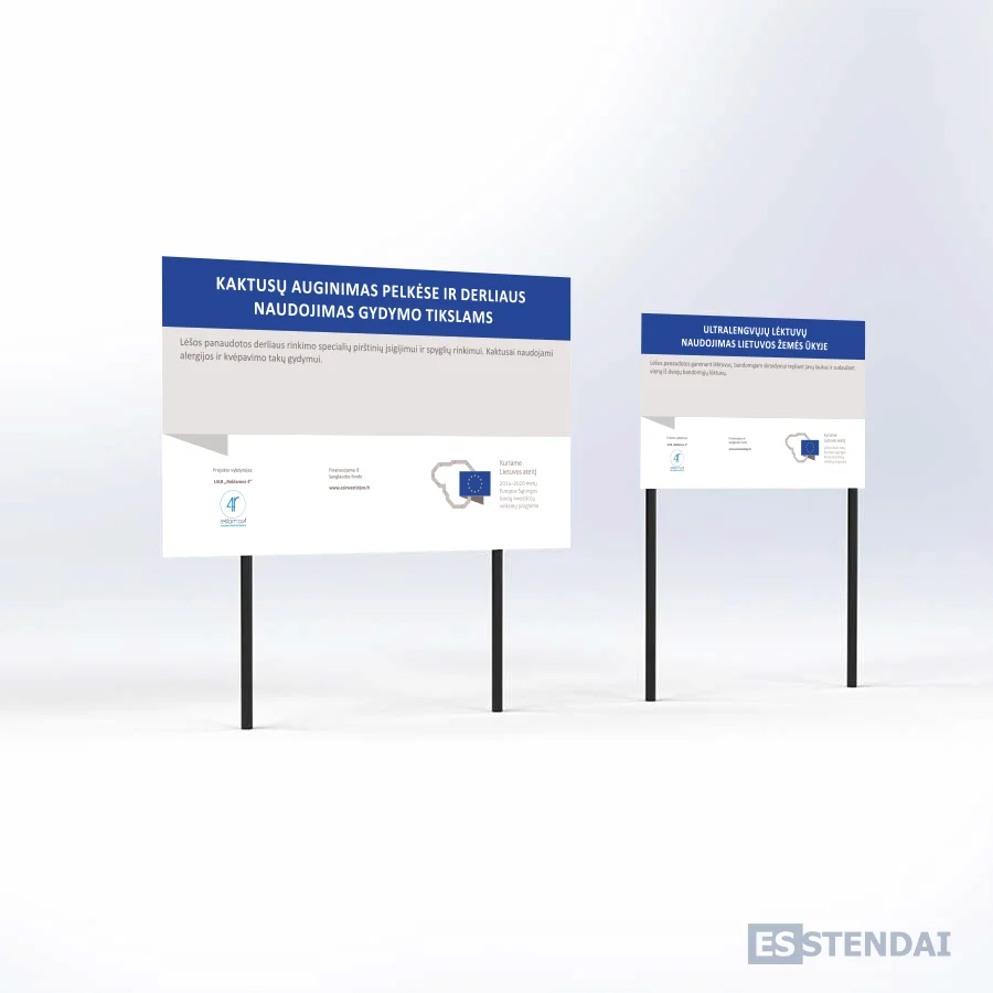 ES informacinis stendas su plienine konstrukcija