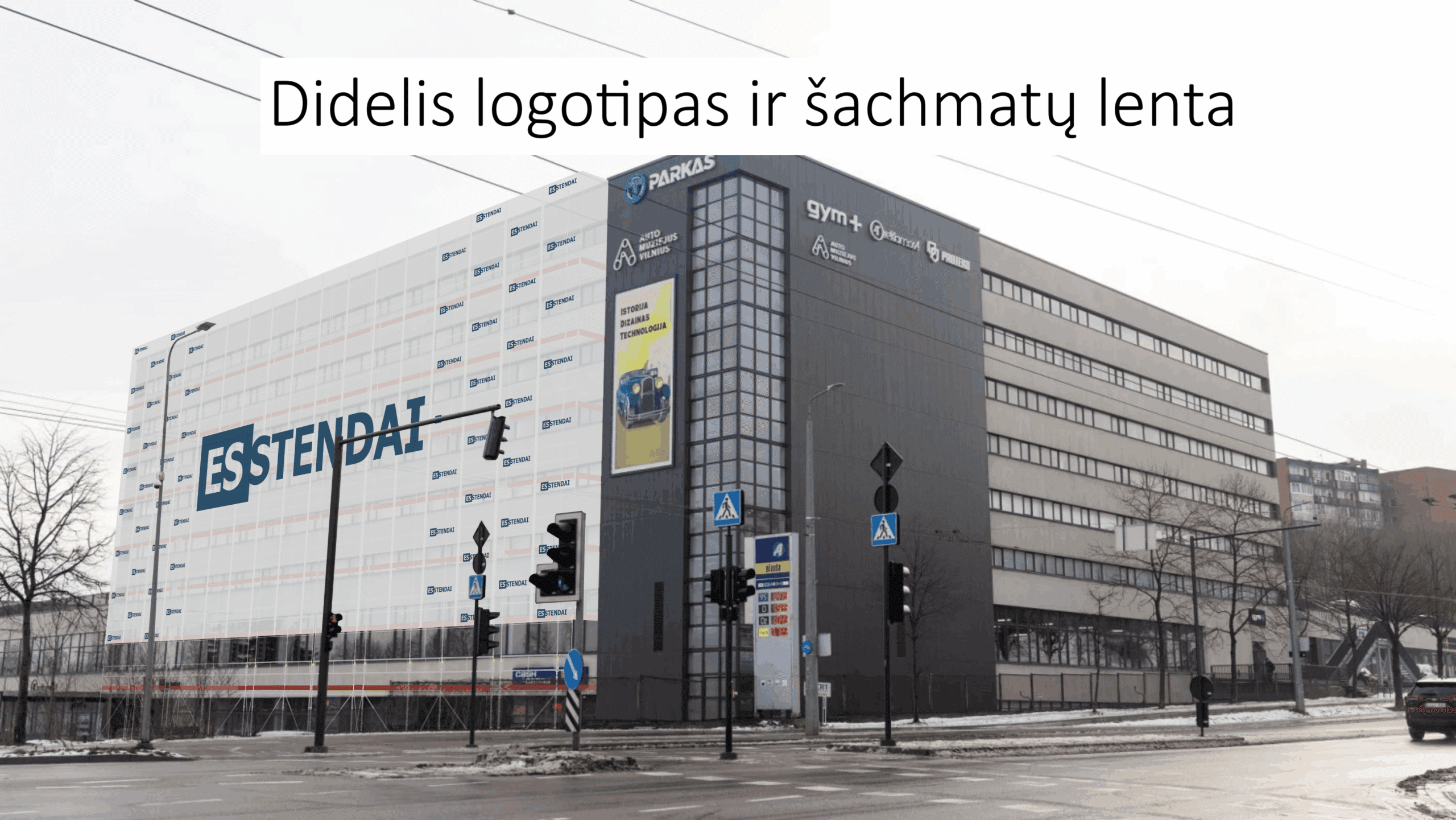 2. Centrinis Pagrindinis Logotipas Su Laiptiniu Pasikartojančiu Raštu Šonuose